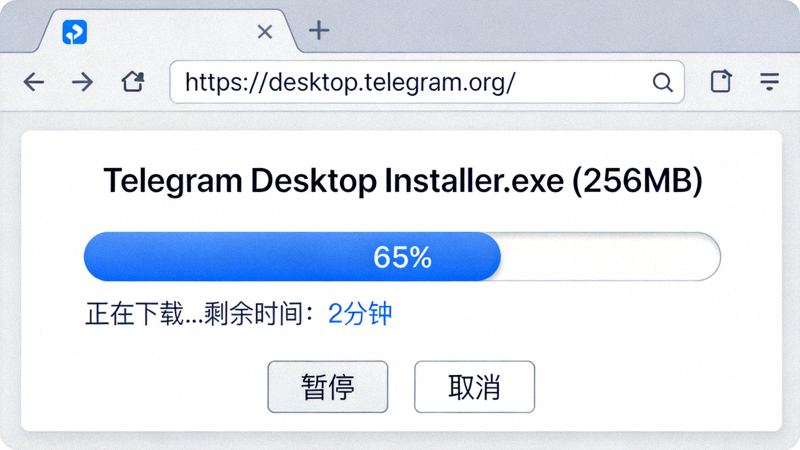 浏览器下载Telegram桌面版安装文件的进度提示截图