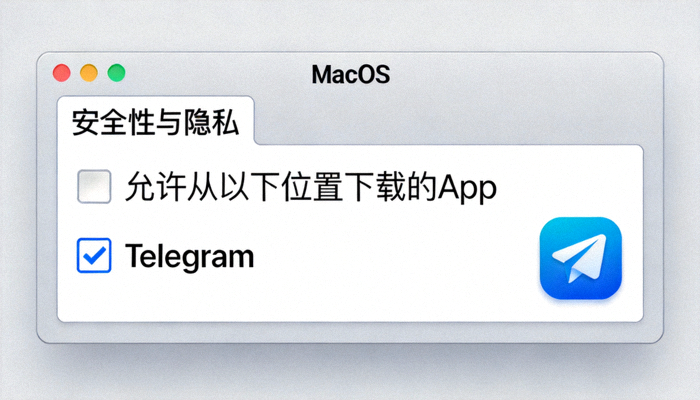 macOS系统隐私与安全性设置中允许运行Telegram应用的界面截图