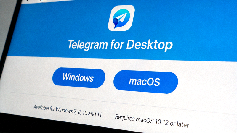 Telegram官方网站桌面版下载页面截图，显示Windows和macOS下载按钮