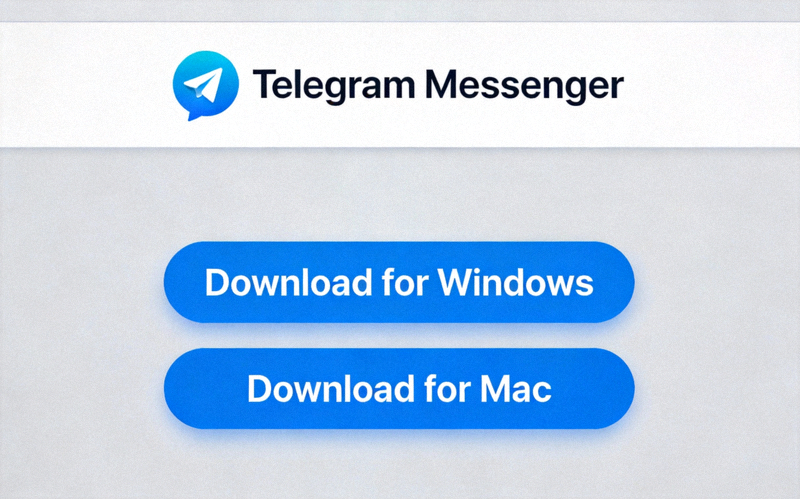 Telegram官网下载页面显示Windows和Mac下载按钮的截图