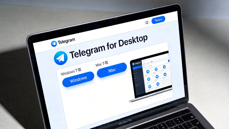 Telegram桌面版官方网站截图，显示Windows和Mac下载按钮