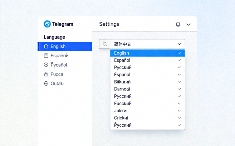 Telegram桌面版语言设置界面截图，展示如何选择简体中文选项
